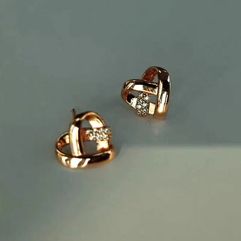 14k Gold Plating Heart Tassel Earrings | Luxury Charm Studs for Women alternate view