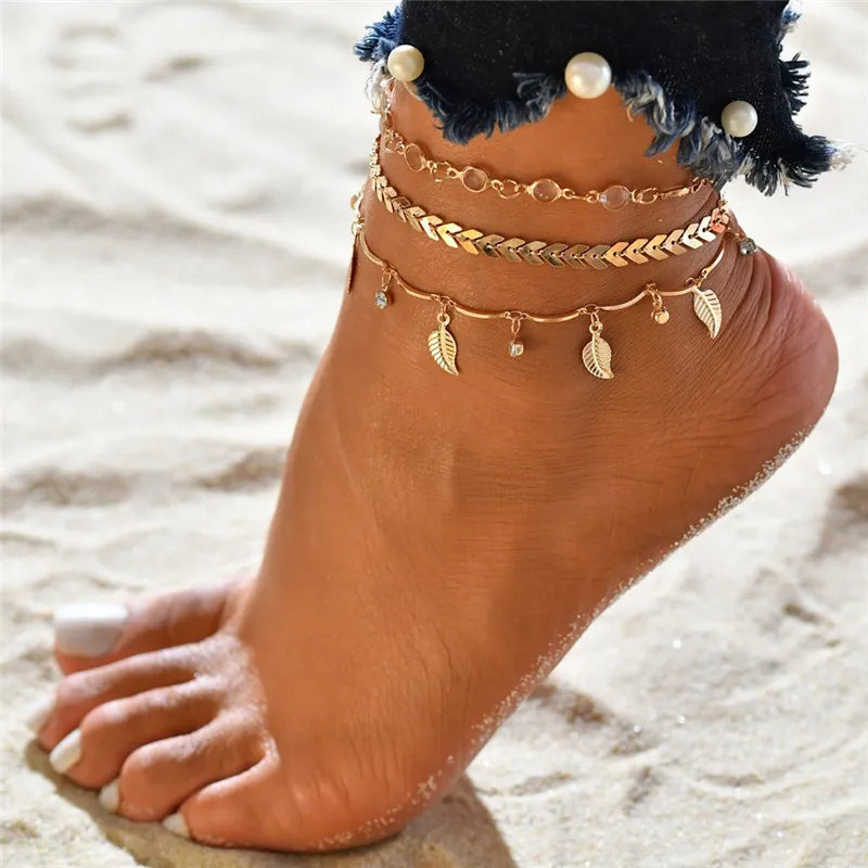 Modyle Gold Silver Color Chain Multilayer Anklets Women Beads Anklet Leg Chain Ankle alternate view