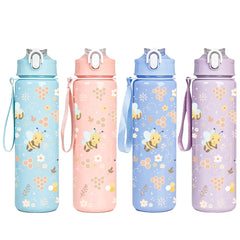 Sweet Honeycomb Bee Pattern Reusable Plastic Water Bottle, Lightweight Leakproof Flip Top Cup for Ki