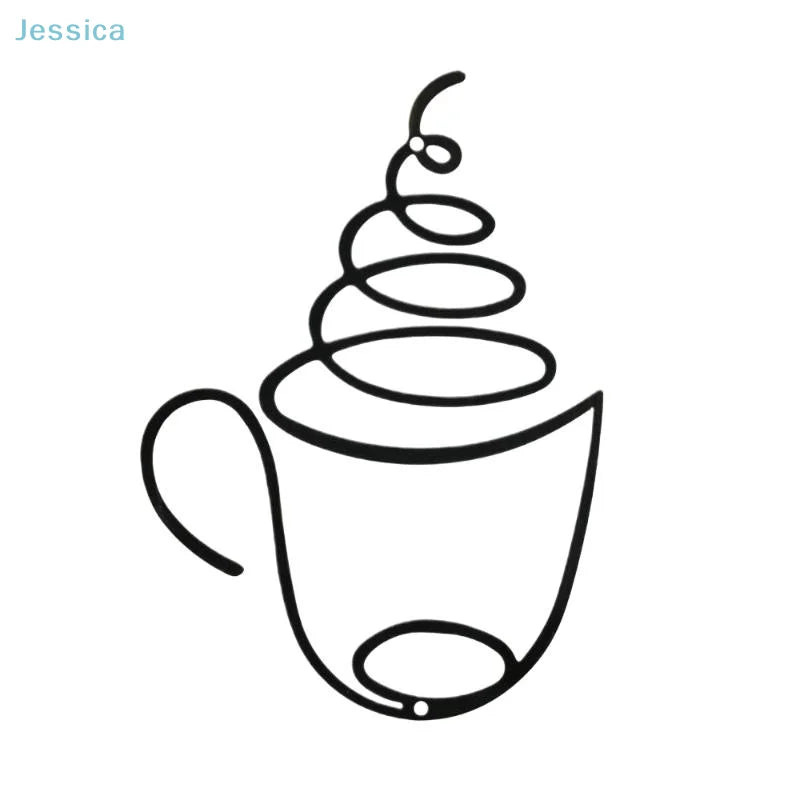 Metal Black Coffee Cup Wall Art Decor | Kitchen, Cafe & Coffee Bar Wall Hanging additional angle