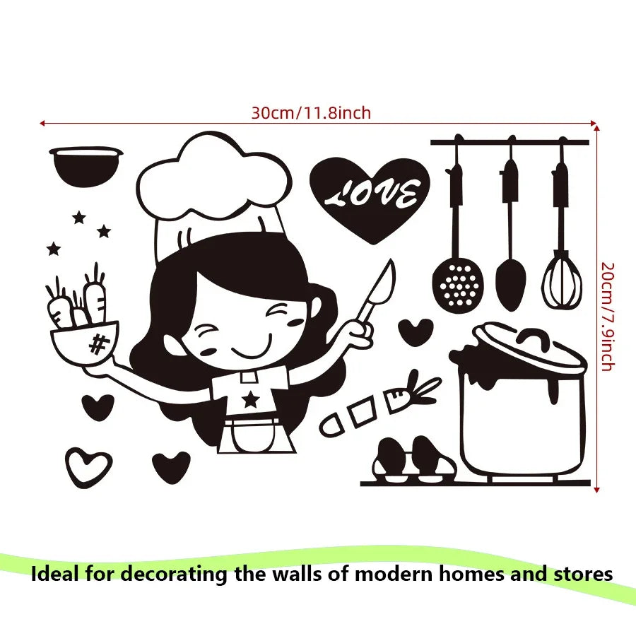 Happy Girl Chef Loves Cooking Wall Sticker | Kitchen and Dining Room Decor additional angle