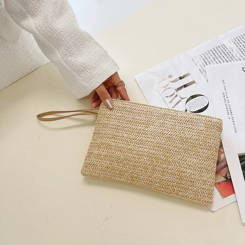 Bohemian Woven Clutch Wristlet Bag | Summer Beach Handbag for Women detail view