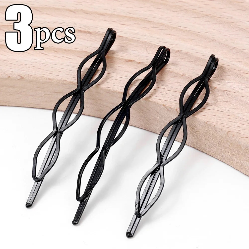 3/12Pcs Black Hair Clips Bobby Pins Wavy Fashion Hairpins Metal Barrettes Invisible BB C detail view