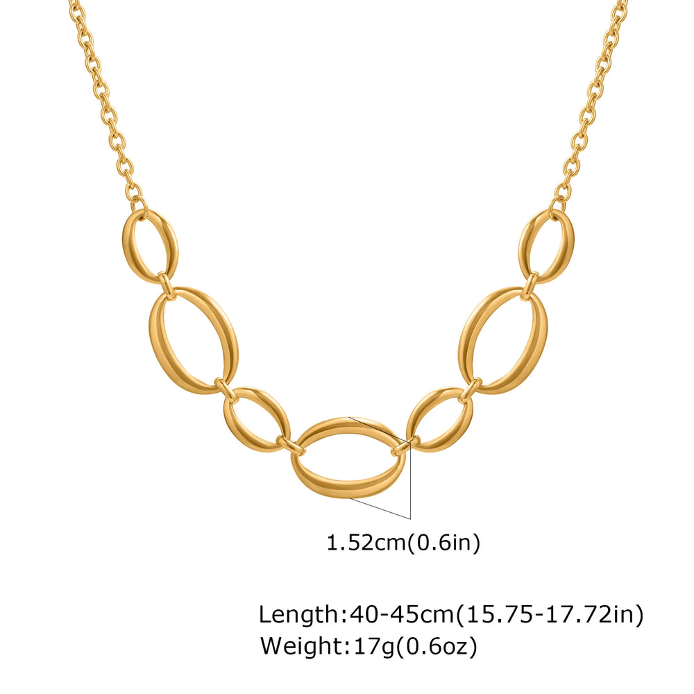 18K Gold Plated Oval Pendant Chain Necklace | Waterproof Stainless Steel Choker alternate view