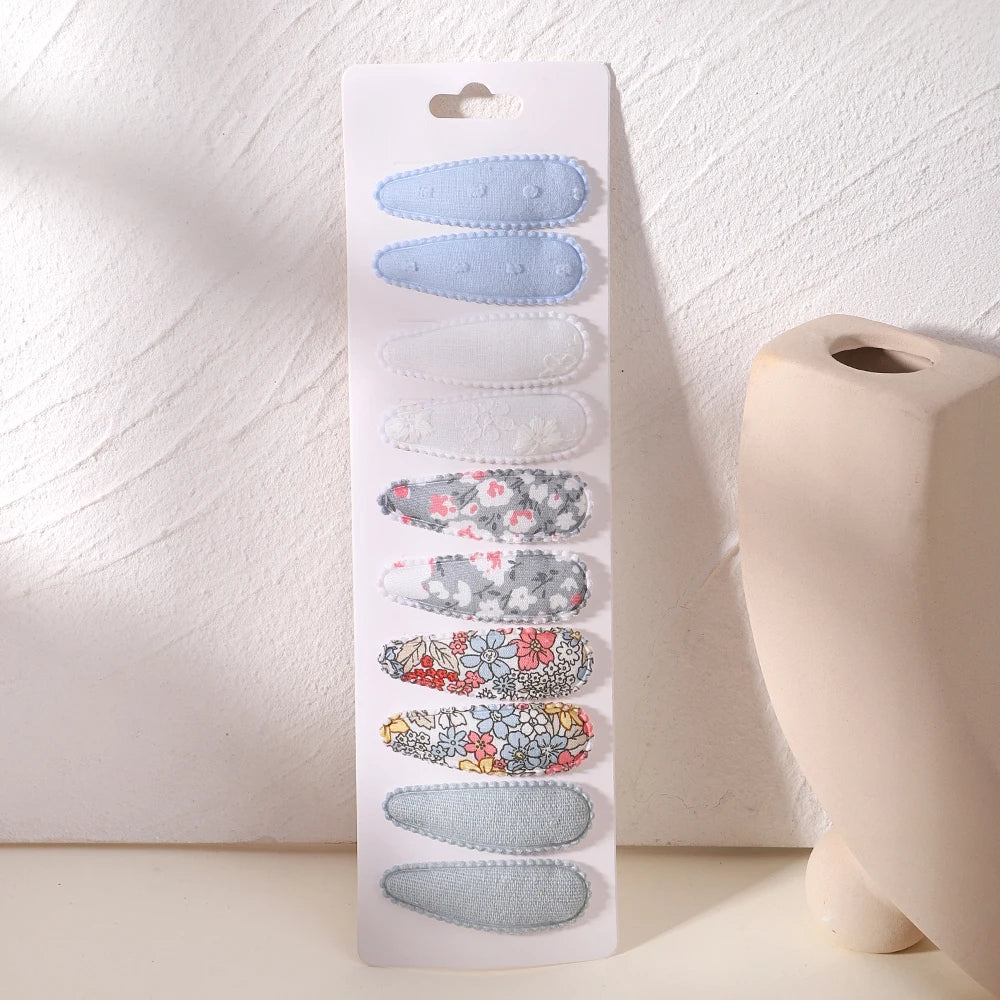 10Pcs/Lot Fresh Print Cotton Alloy Hair Clips for Kids Fabric Plaid BB Hairpins Girl lifestyle view