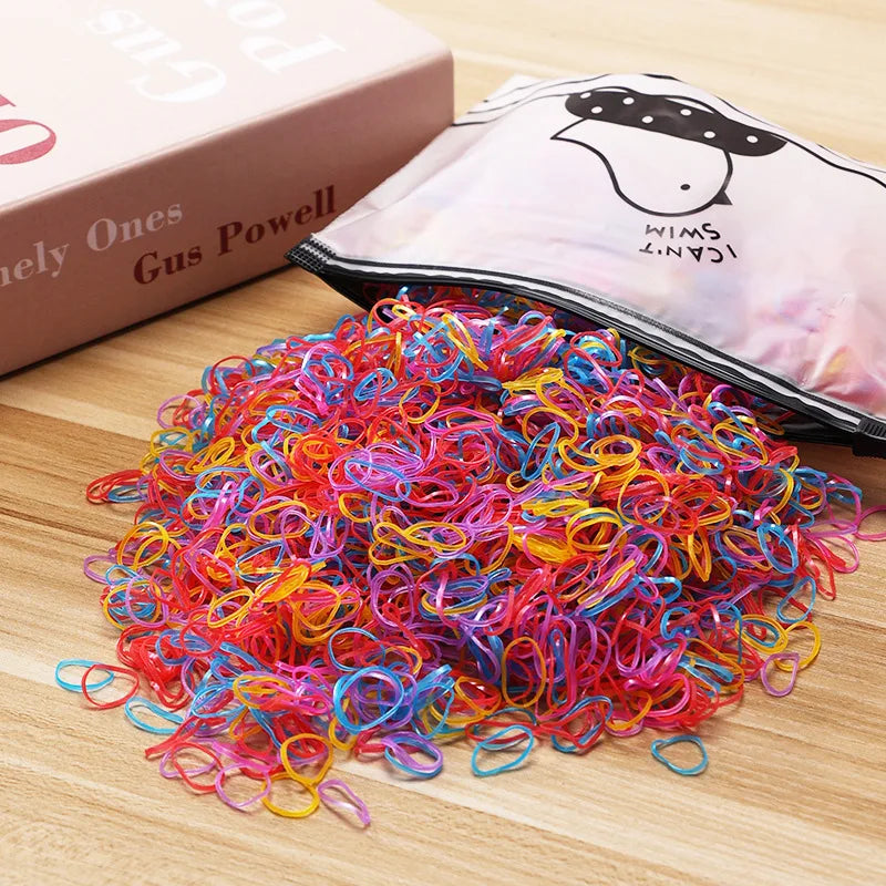 500/1000/2000pcs Girls Colourful Disposable Rubber Band Hair Ties Headband Children Pony detail view