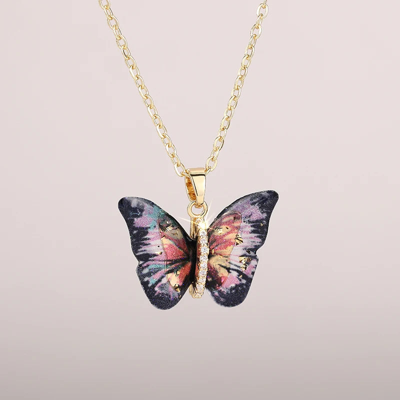 Huitan Aesthetic Butterfly Pendant Necklace for Women Silver Color/Gold Color Inlaid alternate view