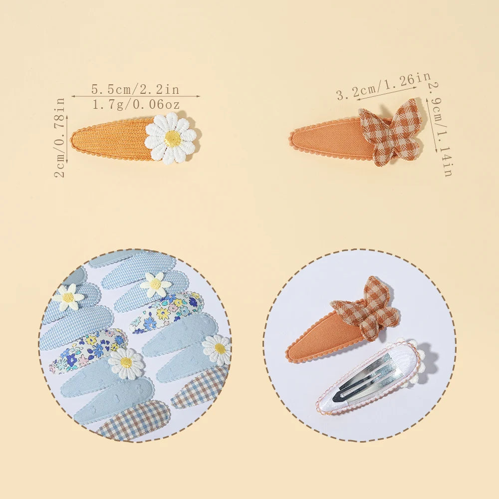 16PCS/Set of Fabric Printed Hair Clips Sweet and Cute BB Clips Fashionable Hair Accessories Children Baby Girls To Wear