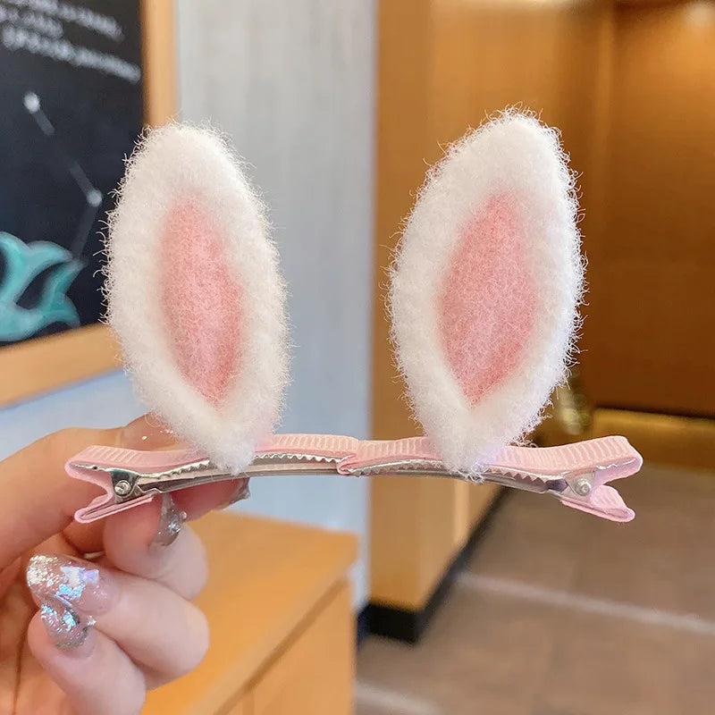 2Pcs/Set Cute Rabbit Ears Hair Clips for Baby Girls Handmade Kawaii Hairpins Barrettes Headwear Hair Styling Accessories for Kid