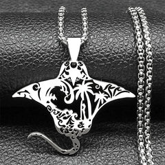 Manta Ray Sea Devil Fish Pendant Necklace | Stainless Steel Gold Silver Color Chain Jewelry