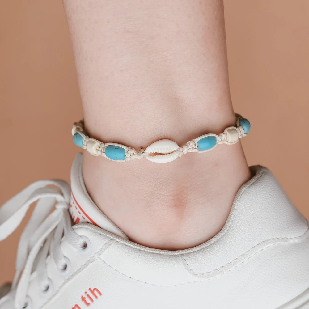 1Pc Boho Turquoise Starfish Anklets Summer Conch Rice Bead Anklet With Adjustable C additional angle