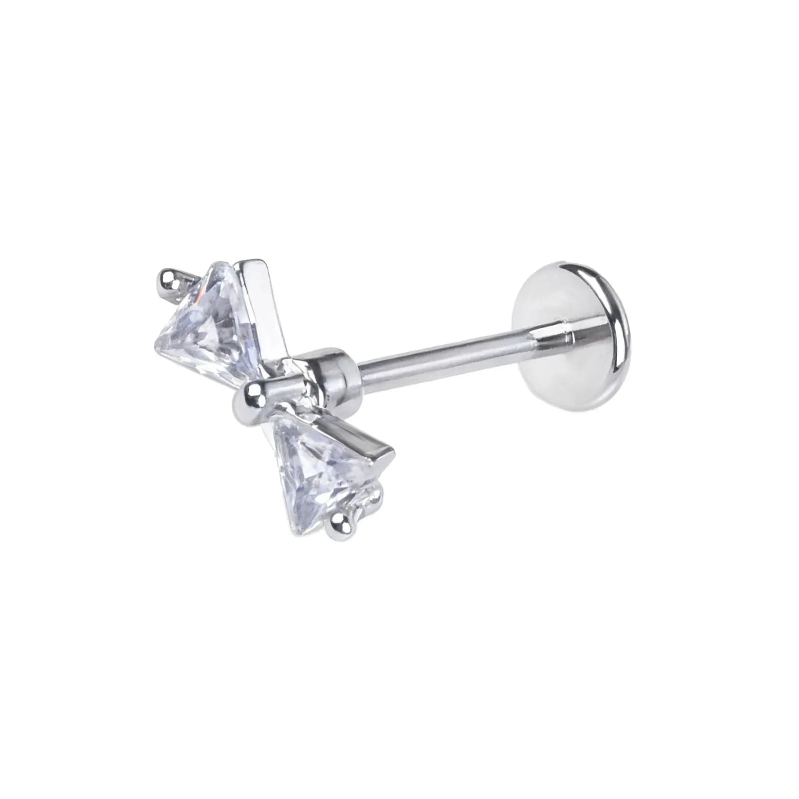 Stainless Steel Ear Studs - Micro Paved Zirconia Cartilage Earrings, Delicate Minim additional angle