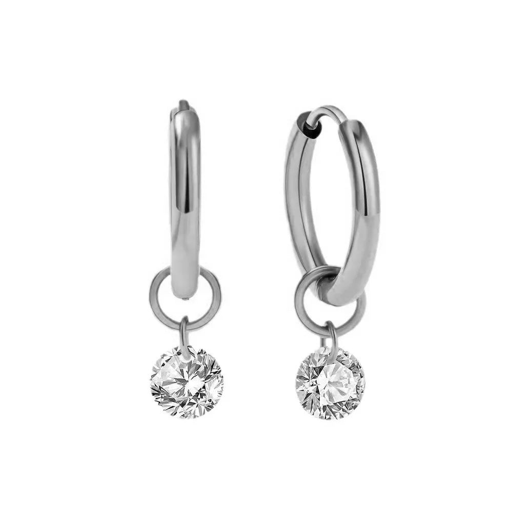 Stainless Steel Waterdrop Zircon Hoop Earrings for Women Men Gold Color Silver Color alternate view