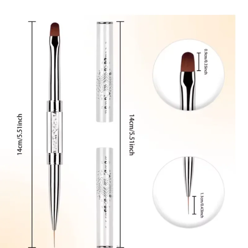 Pro Dual-Ended Builder Gel Nail Brush W/Rhinestone Handle - For French Tip, Polish Ge lifestyle view