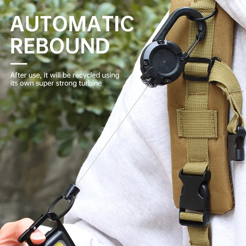 Retractable Heavy Duty Pull Reel Carabiner Key Chains Strong Steel Wire Rope Buckle additional angle