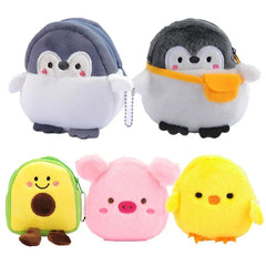 Cute Animal Plush Coin Purse | Zipper Change Purse with Keychain Mini Wallet