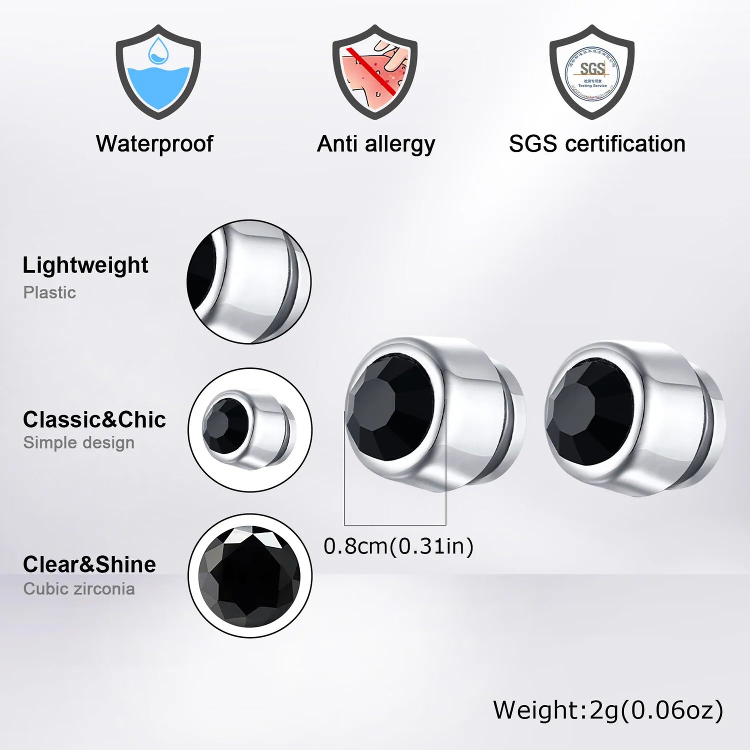 1 Pair Round Zircon Magnetic Ear Stud Clip Earrings for Men Women,Punk Round Zircon M lifestyle view
