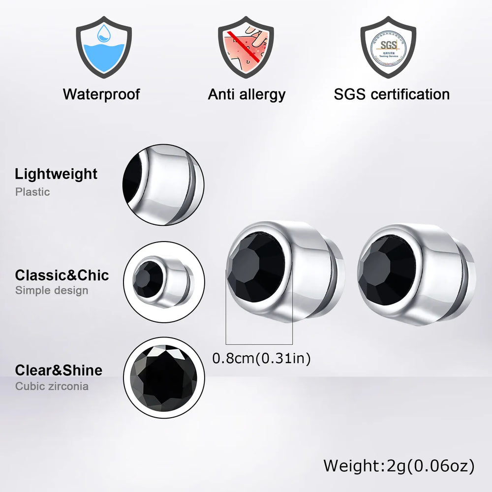 1 Pair Round Zircon Magnetic Ear Stud Clip Earrings for Men Women,Punk Round Zircon M lifestyle view