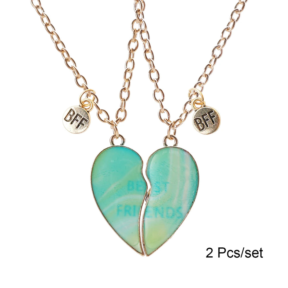 Broken Heart Best Friends Pendant Set | Magnetic Adjustable Lover Necklace for Women detail view