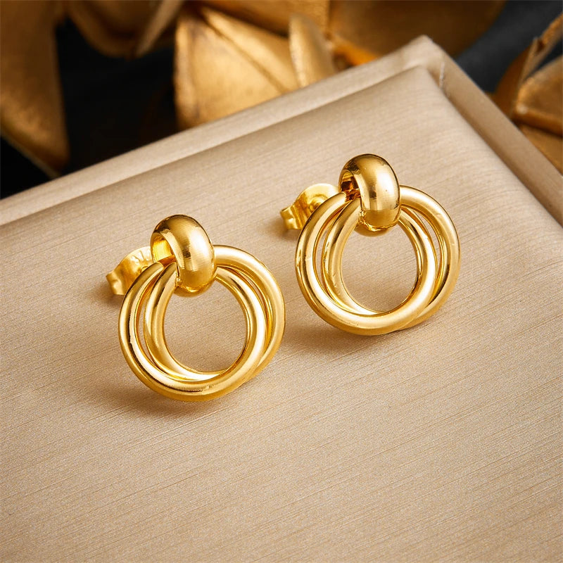 316L Stainless Steel Pearl Round Stud Earrings for Women close-up view