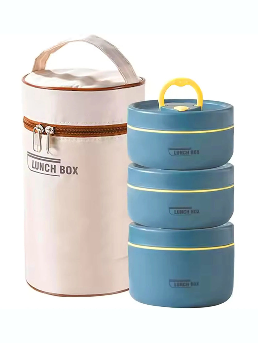 Portable Insulated Food Lunch Container | Thermal Lunch Box with Stackable Bowls close-up view