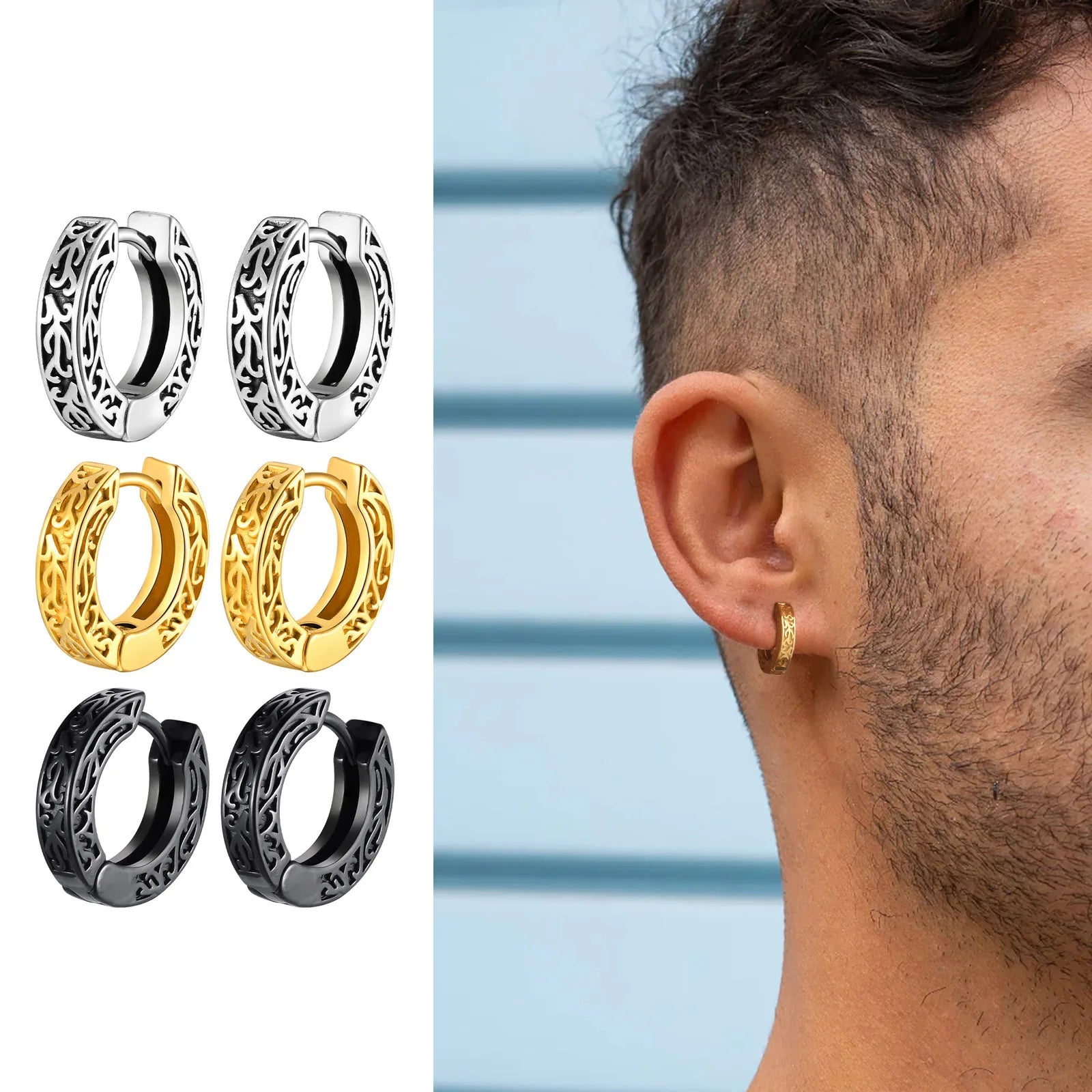 Totem Hoop Earrings for Men and Teens | Hypoallergenic Stainless Steel Huggies alternate view