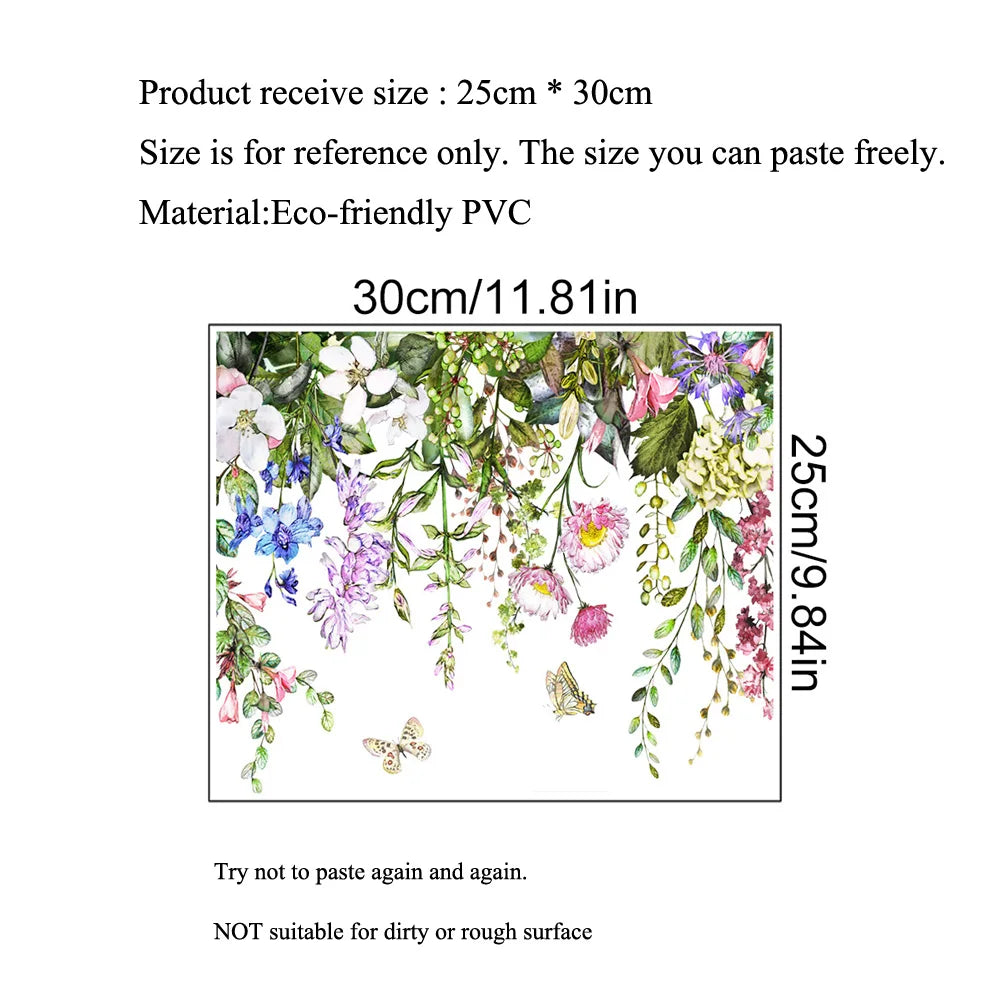 Plants Flowers Butterflies Wall Sticker | Toilet Decor Decals for Home Decoration alternate view