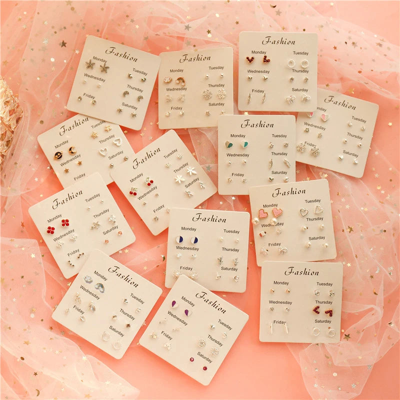 S925 Silver Needle Stud Earrings Set alternate view