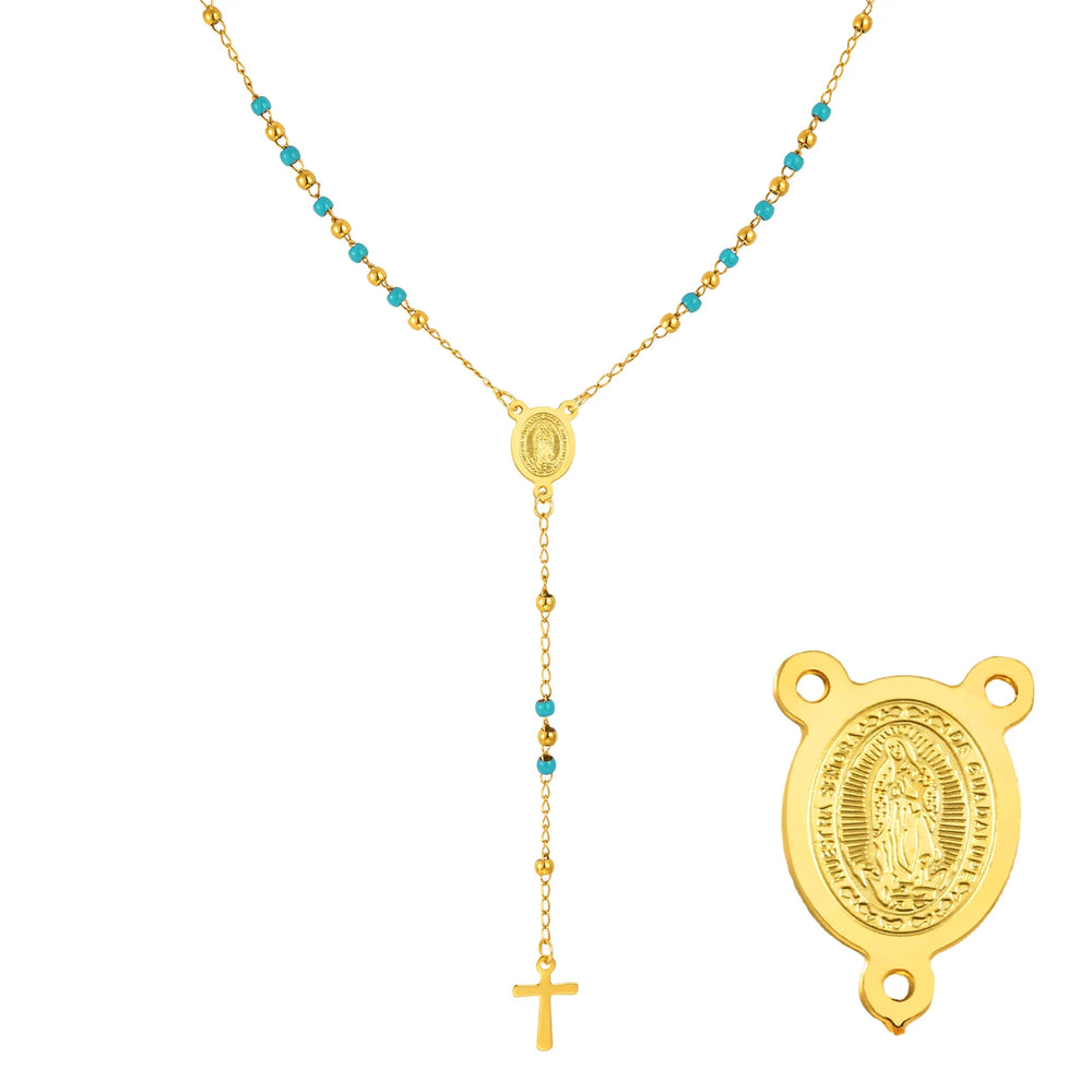 Colored Bead Y-Shaped Cross Necklace | Stainless Steel Catholic Rosary Jewelry for Wo alternate view