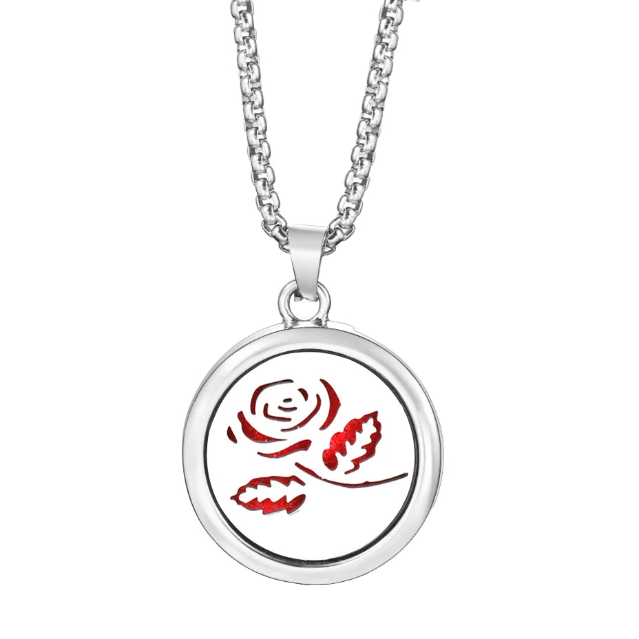 20mm Pattern Insert Perfume Pad Locket Necklace | Stainless Steel Aromatherapy Pendant detail view
