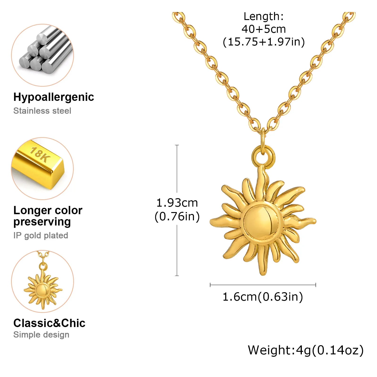 Greek Sun Necklace for Women, Stainless Steel Spiral Design Pendant Necklace16inch additional angle