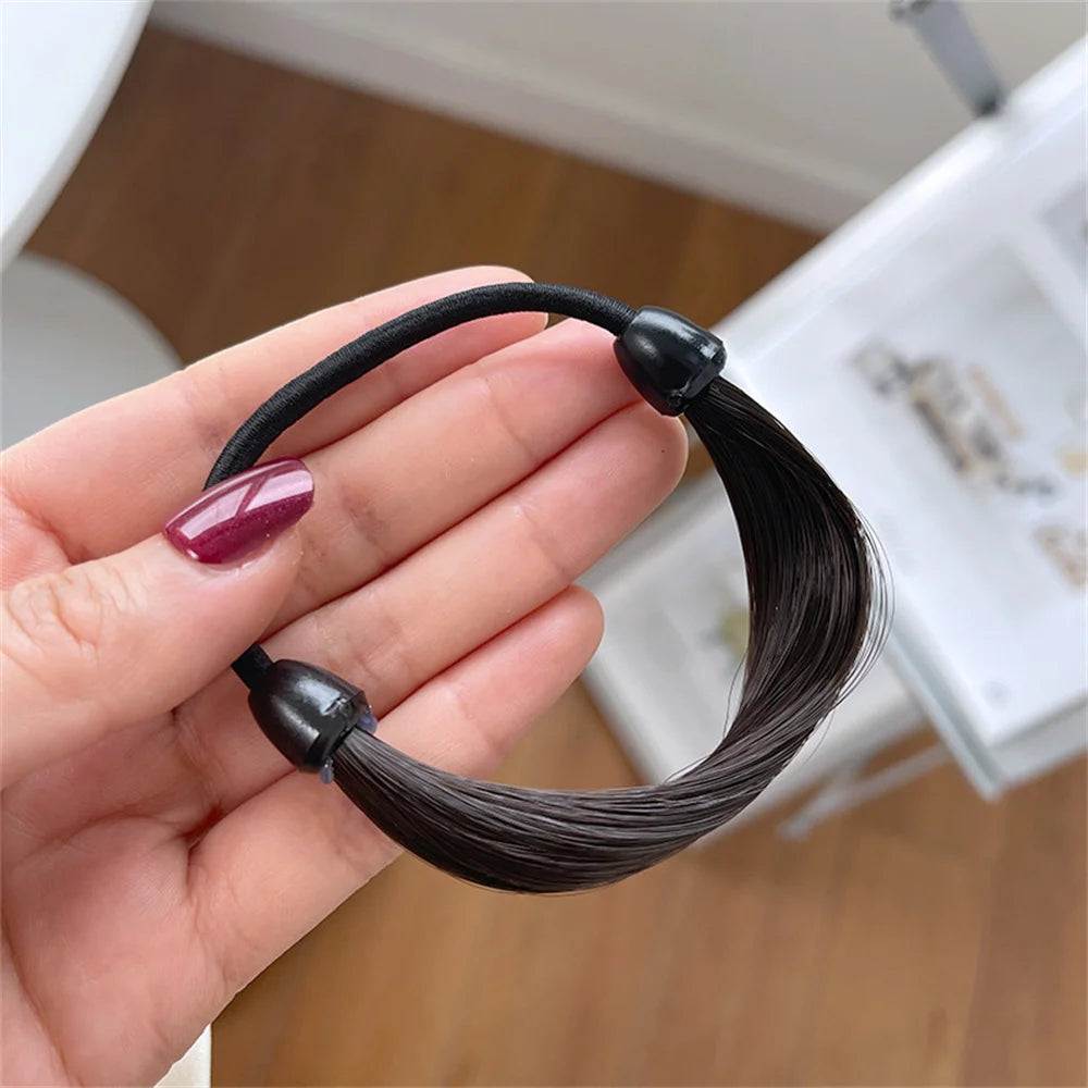 New Faux Wig Elastics Hair Ties for Women Girl Ponytail Wrap Holders Hair Band Simple close-up view