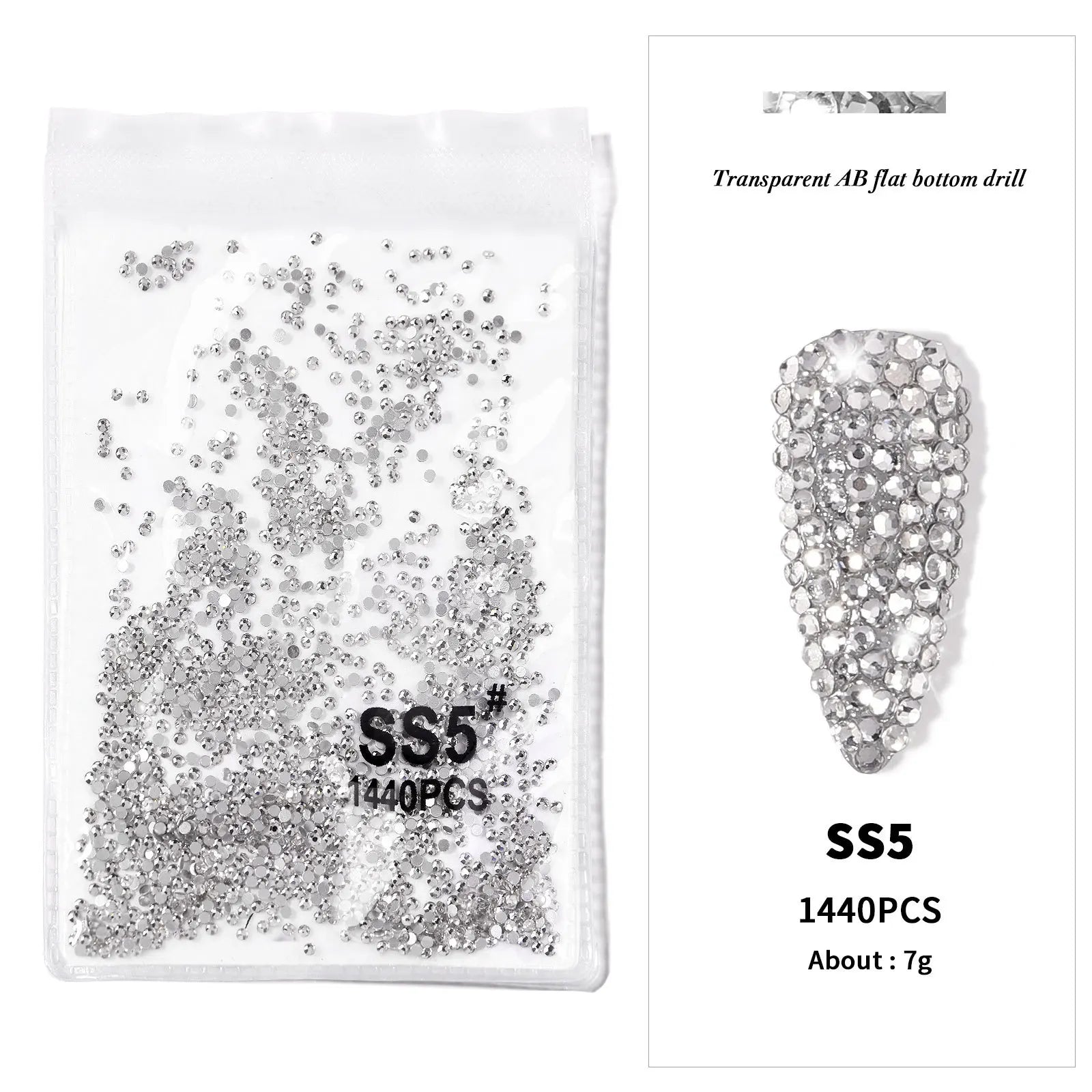 AB/Clear 1 Bag Nail Rhinestones Sizes SS3-SS12 1440 pcs Nail Art Decoration Flatback alternate view