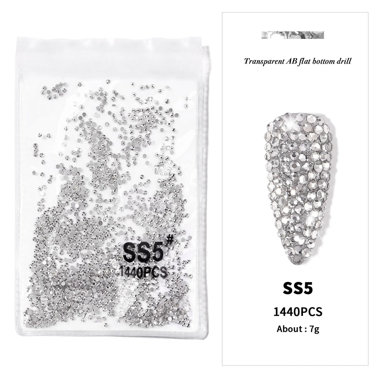 AB/Clear 1 Bag Nail Rhinestones Sizes SS3-SS12 1440 pcs Nail Art Decoration Flatback alternate view