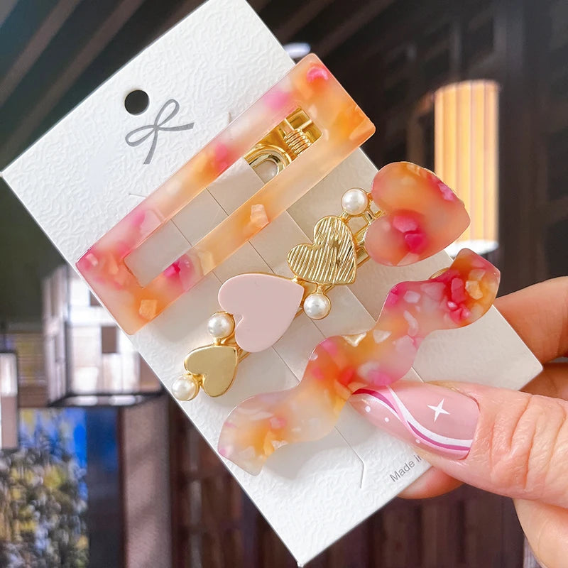 2/3pcs Hairpins Set Geometric Acetate Heart Hair Clips for Women Fashion Jewelry Girl lifestyle view