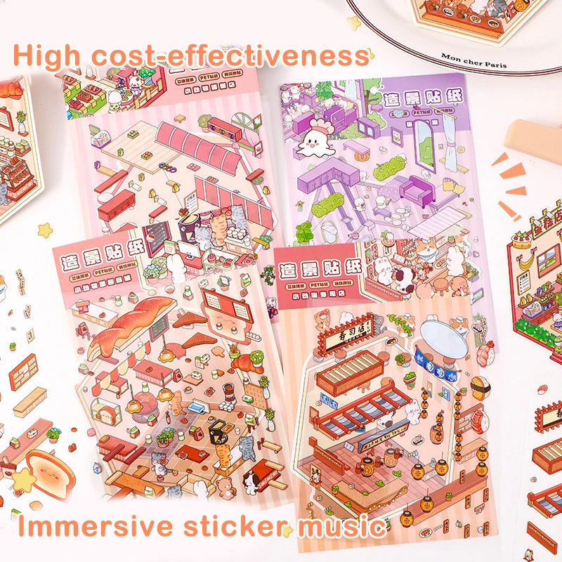 Cute 3D Stereoscopic Landscape Stickers | Mini Scene Sticker Set detail view