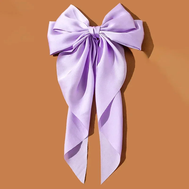 Korean Accessories Hair Clips for Women Girls Big Bowknot Solid Satin Long Ribbon B additional angle