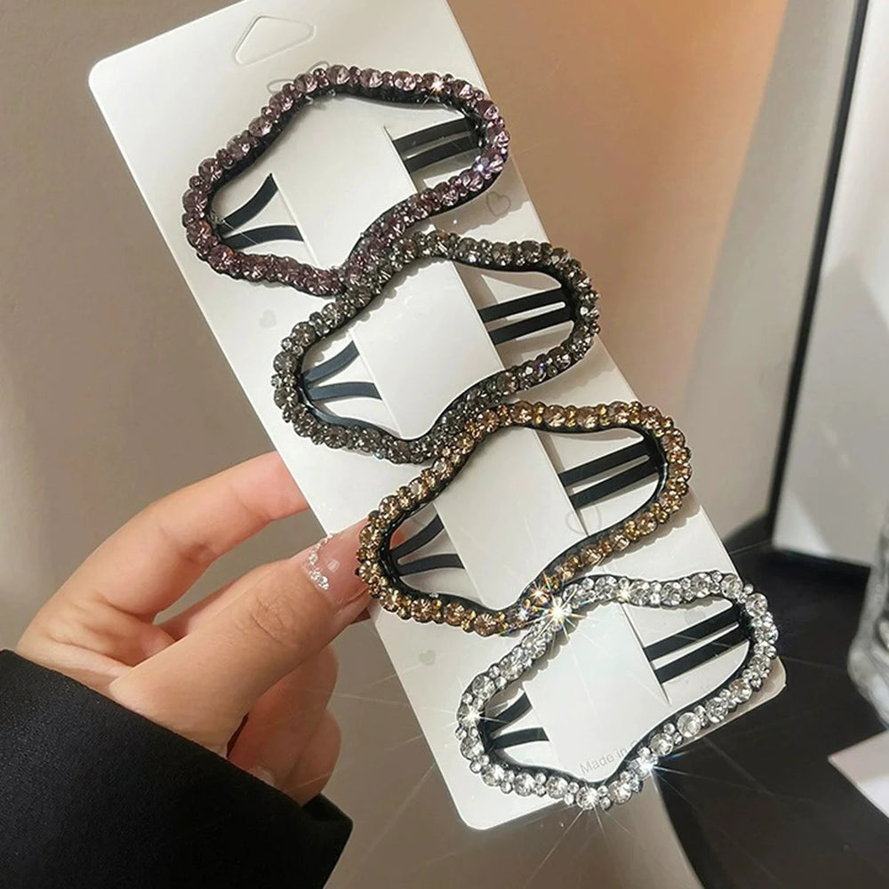 4 PCS Rhinestones BB Clip Side Bangs Synthetic Hair Accessories Hollow out Design Hair close-up view