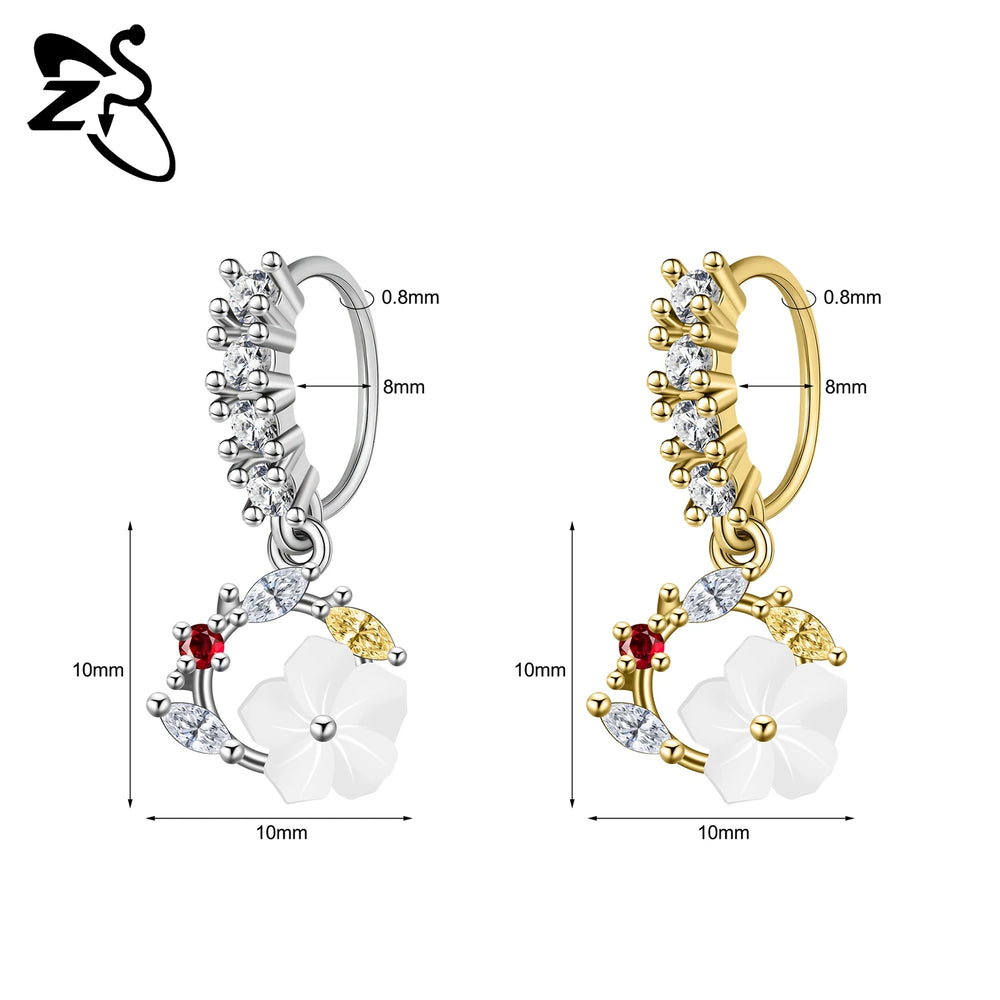 ZS 1 Piece 20G Trendy Hoop Nose Rings Women Moon Star Flower Pendant Septum Piercing alternate view