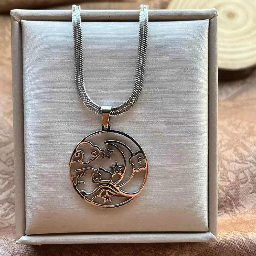 40cm+5 Exquisite stainless steel OX Moon Necklace Half Moon Blade Chain Necklaces G additional angle
