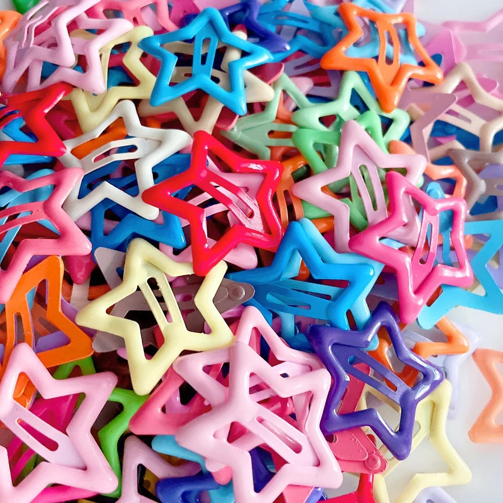10pcs Colorful Star BB Hair Clips Girls Y2K Cute Star Barrettes Women Simple Metal Snap detail view
