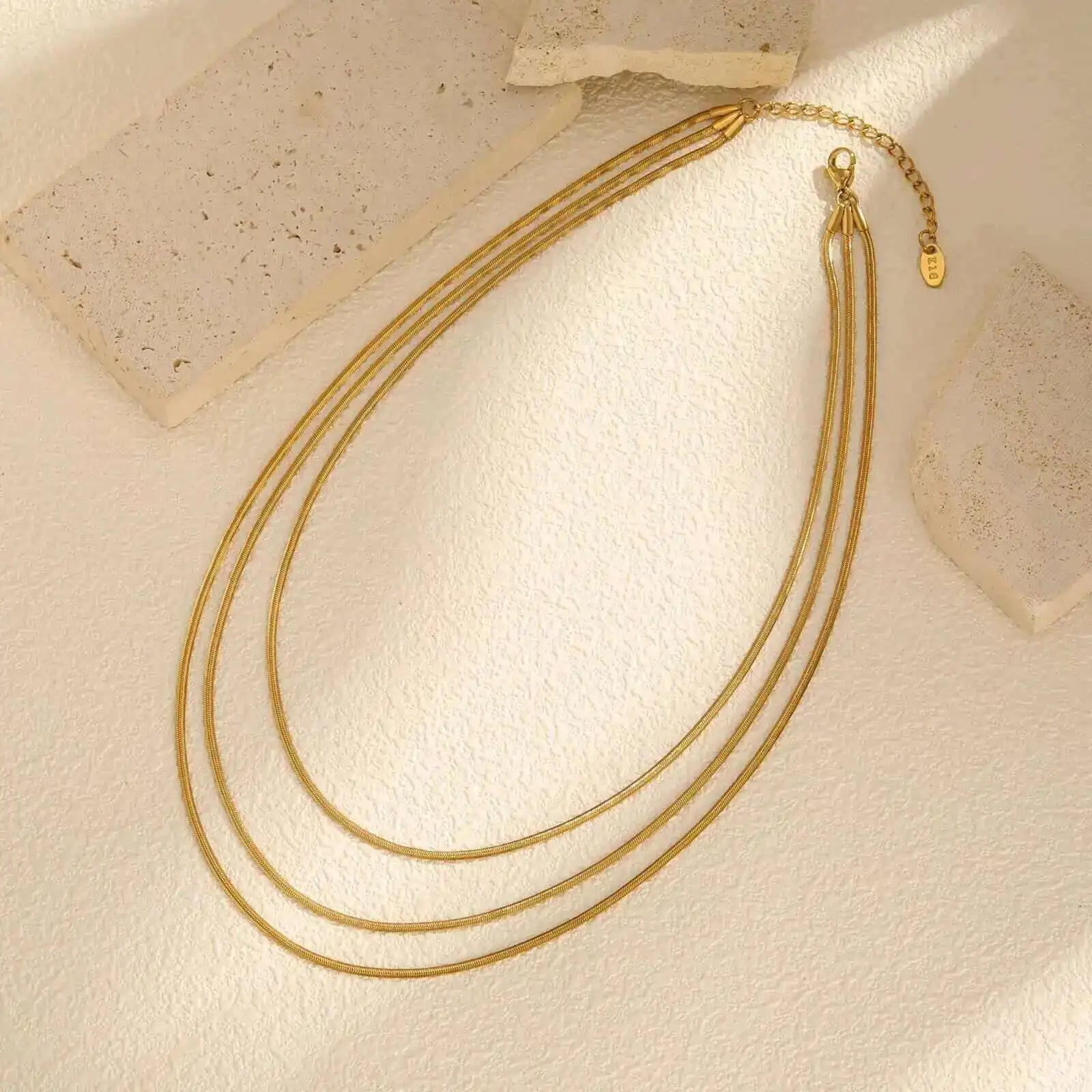 Waterproof Layering Necklaces for Women,stainless Steel Triple Stacked Snake Clavicle alternate view
