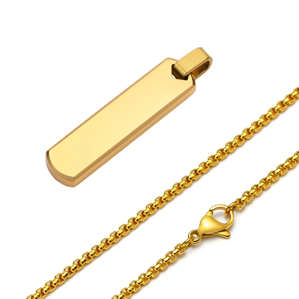 Initial Bar Necklace for Men | Thick Geometric Vertical Pendant with A-Z Letters close-up view