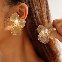 Punk Vintage Metal Petal Flower Stud Earrings Women Girls Trend 2025 Goth Geometric Piercing Earring