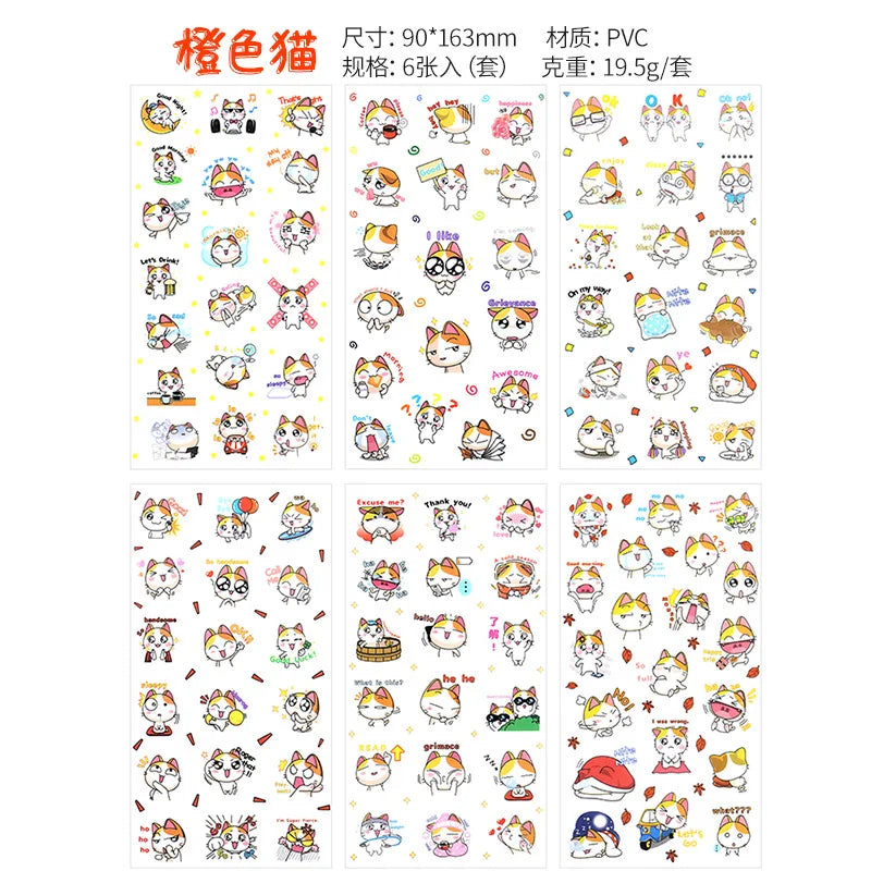 6Pcs Waterproof Cartoon Sticker Set | Cute DIY Decals for Laptops, Phones, and Planner close-up view