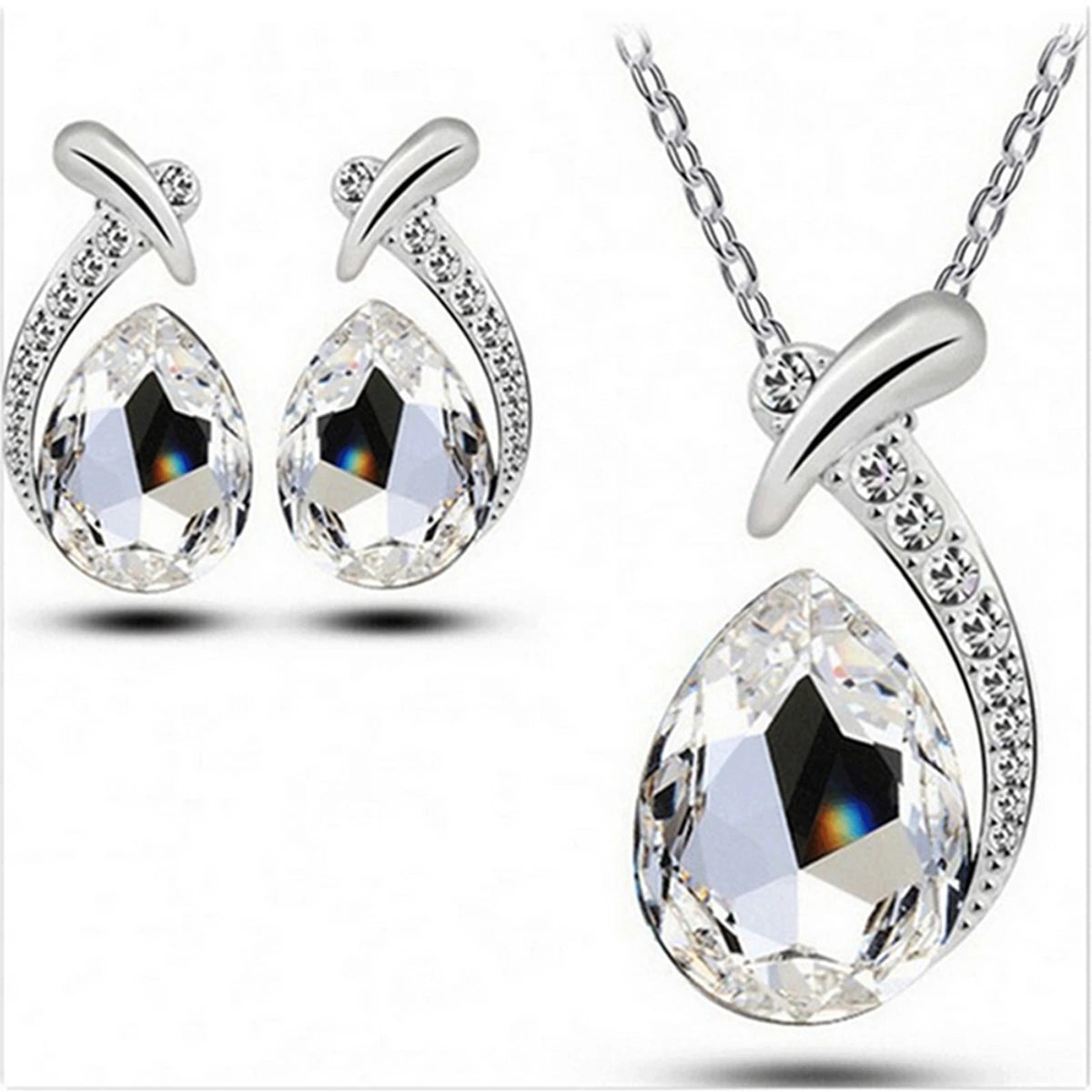 Fashion Silver Color Necklace Earrings Cubic Zirconia Jewelry Sets Elegant Crystal Zir close-up view