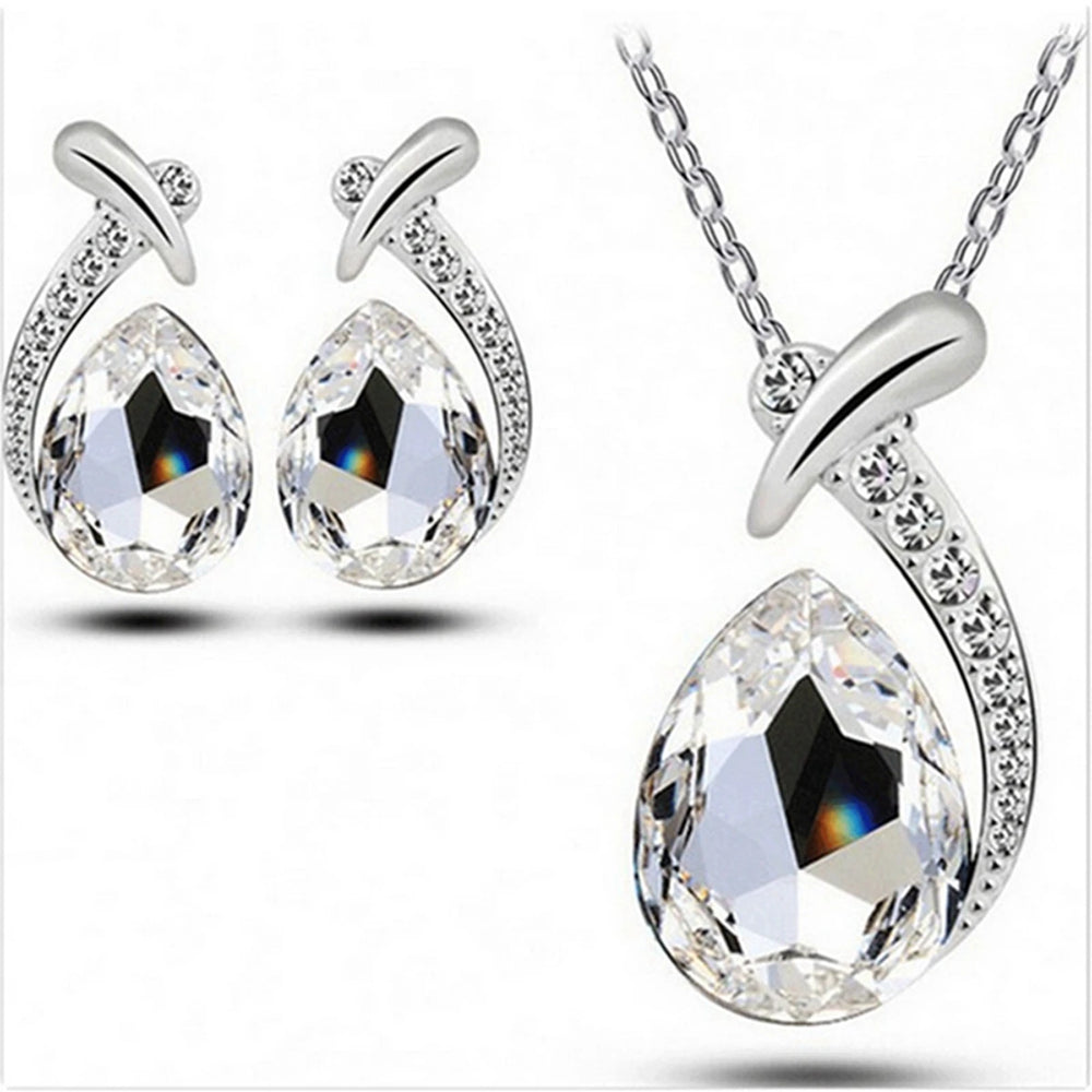 Fashion Silver Color Necklace Earrings Cubic Zirconia Jewelry Sets Elegant Crystal Zir close-up view