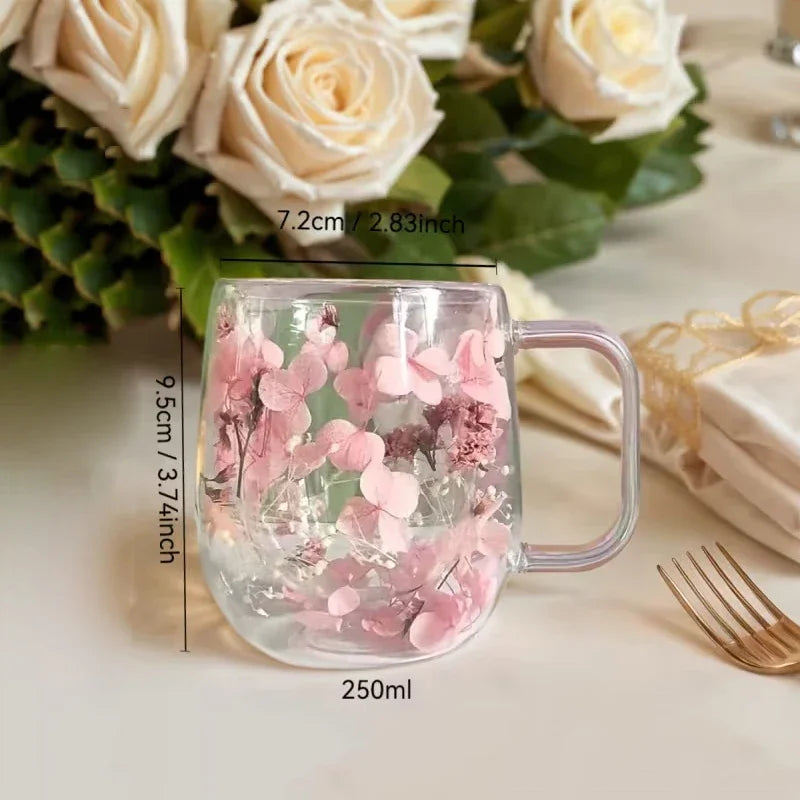 1pc Double-walled Glass Coffee Mug With A Real Flower Design Inside, Suitable For Cof alternate view