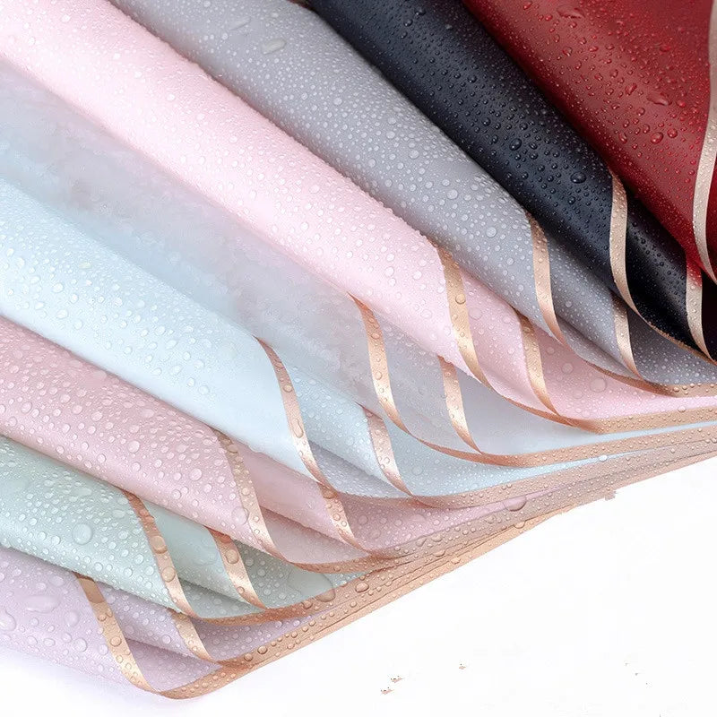 5pcs Flower Wrapping Paper with Golden Border | Korean Style Half Transparent Gift Packing for Flori