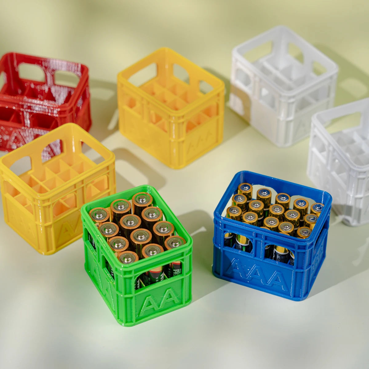 3D Printed Beer Crate Style Stackable Battery Storage Box | AA AAA 18650 21700 9V O additional angle